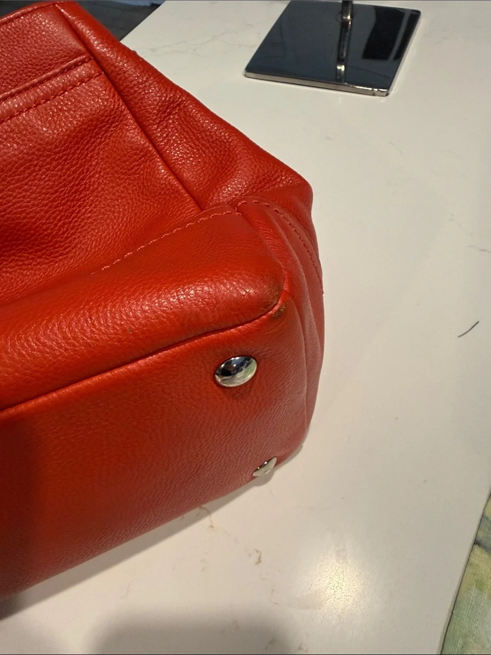 Coach Park Red Leather Carry All Totr with Yellow Tag Accent